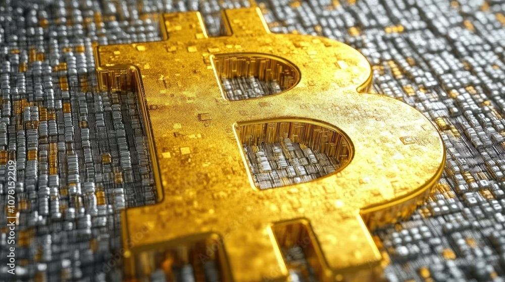 Poster golden bitcoin symbol on textured background