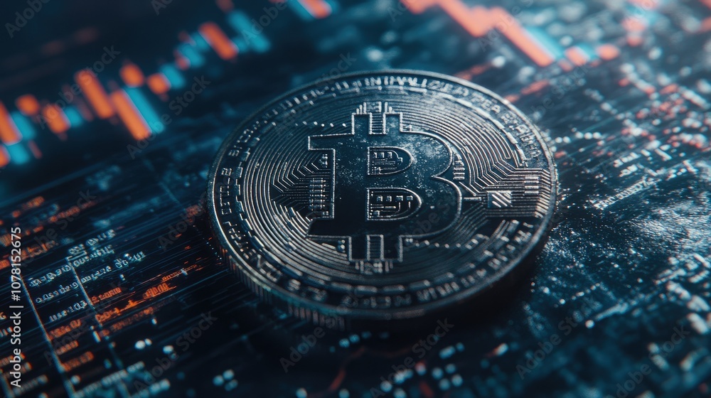 Poster high-resolution bitcoin coin on digital background