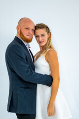 Couple of bride and groom enjoying romantic moments in wedding ceremony, Love, celebration and marriage. High quality photo