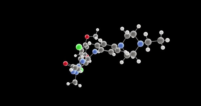 Infigratinib molecule, rotating 3D model of truseltiq, looped video on a black background