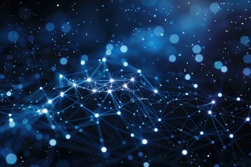 Digital image of network of lights over blue background.