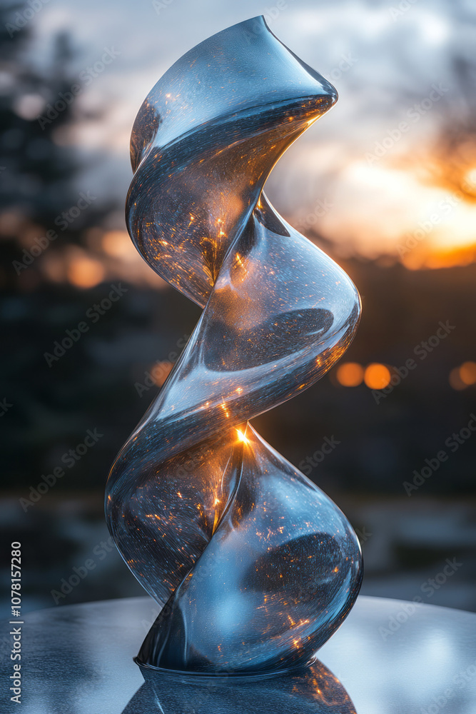 Poster artistic 3d rendering of a dna helix with sleek, flowing lines, using a modern gray palette with tou