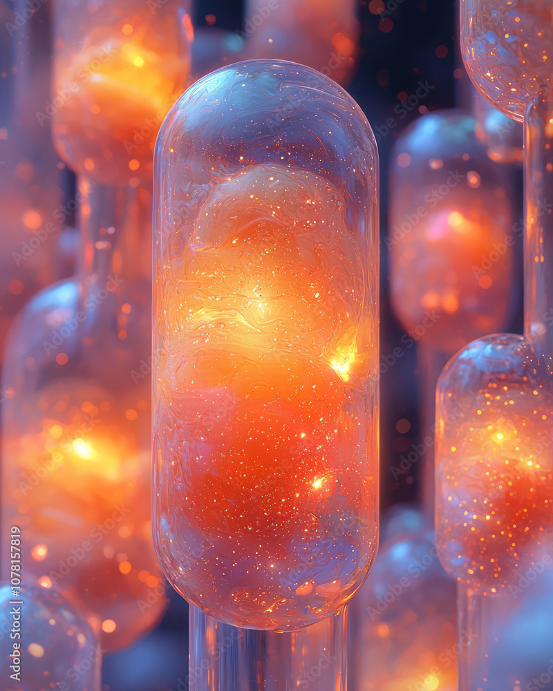 Poster detailed close-up of a single lava lamp bubble, with hyperrealistic light effects creating an abstra