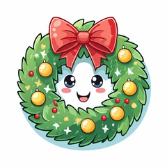 Fototapeta premium Wreath Cute Christmas Winter Decoration Ornament Cartoon Character 