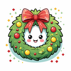 Fototapeta premium Wreath Cute Christmas Winter Decoration Ornament Cartoon Character 