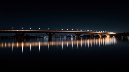 Fototapeta premium Nighttime Bridge Reflection Over Calm Water