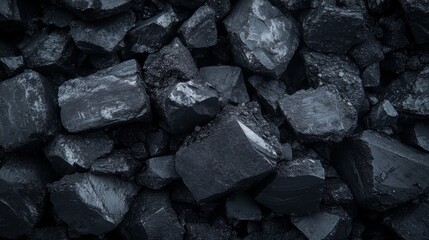 Close-Up View of Raw Black Coal Rocks and Chunks Texture

