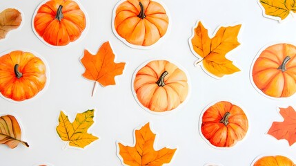 Vivid Orange Pumpkin Sticker on a Fall White Background