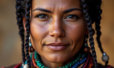 Close-up of a serene woman with braids