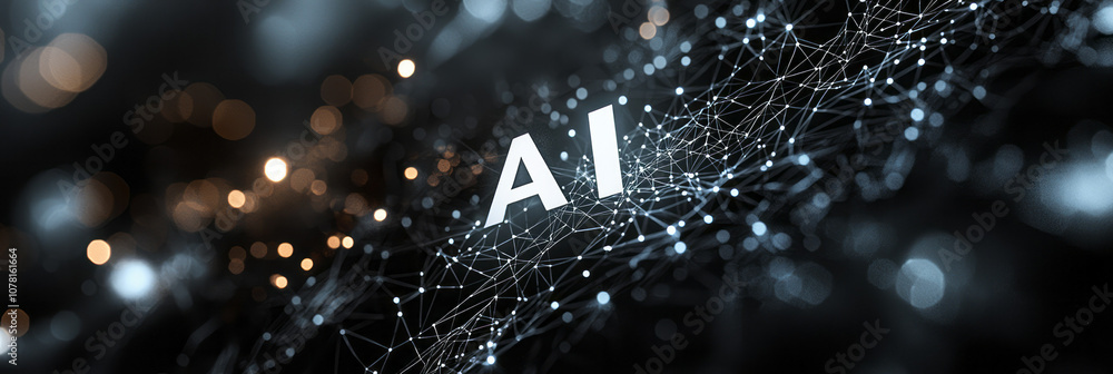 Poster modern, minimalist design of ai in the center of a radial pattern, with faint lines connecting it to