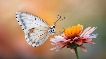 The delicate wings of the butterfly gently flutter against the vibrant background of a colorful flower, creating a mesmerizing and enchanting scene in nature.
