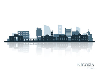 Naklejka premium Nicosia skyline silhouette with reflection. Landscape Nicosia, Cyprus. Vector illustration.