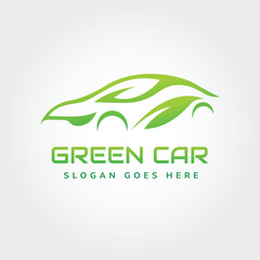 Fototapeta premium Green car logo concept. Electric vehicles, sustainability eco transportation
