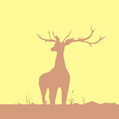silhouette of a stag in the forest on a yellow background