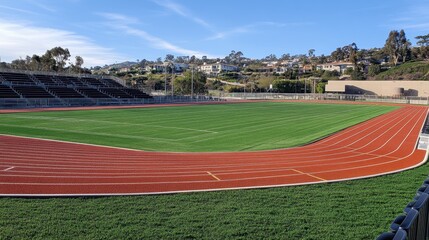 Obraz premium Modern Athletic Track with Lush Green Field