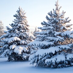 Fototapeta premium Winter wonderland with snow-covered Christmas trees