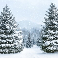 Fototapeta premium Winter wonderland with snow-covered Christmas trees