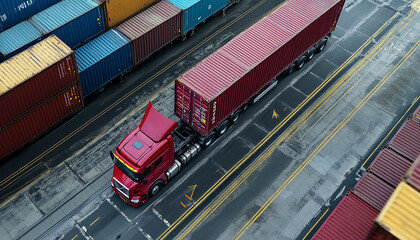 cargo truck moving on the map for showing transport business industry generated by AI