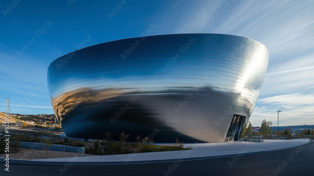 Poster modern metallic architecture with scenic background