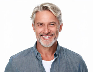 portrait smiling cheerful happy man 50 years blonde on white background