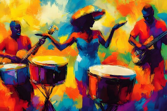 samba reggae calypso merengue latin jazz african beats musical colorful painting drums
