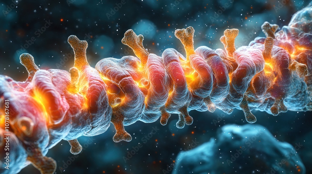 Aufkleber microscopic view of a biological structure with glowing elements.