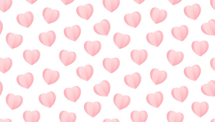Seamless pattern of pink paper heart on white background. Romantic pink love heart vector seamless pattern. Love heart vector illustration. Valentine's day background banner design