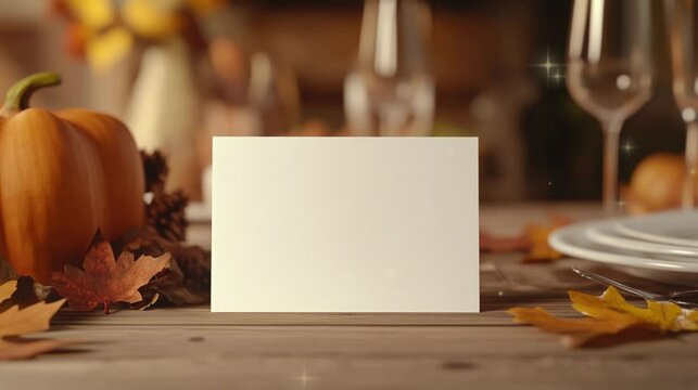 White card mockup on the table video footage for Thanksgiving, Christmas, Wedding.