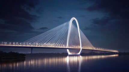 Obraz premium Modern Bridge with Illuminated Design at Night