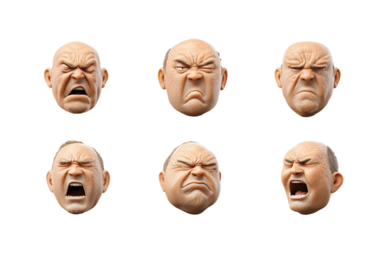Six Animated Angry Faces on Display