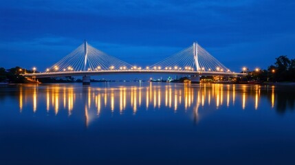 Fototapeta premium Illuminated Bridge Reflection at Dusk