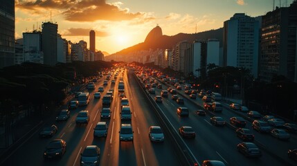 Heavy traffic on a main road in Rio de Janeiro. Brazil. cars bumper-to-bumper during rush hour.
