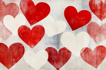 Fototapeta premium Red and White Heart Petals on Red Background