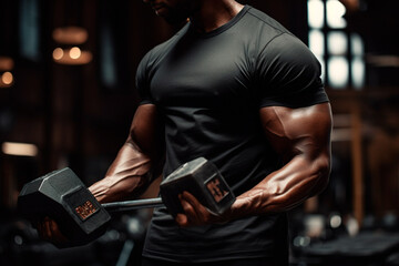 High-intensity training in gym emphasizing muscle mass development
