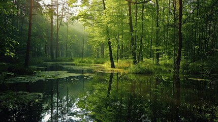 Obraz premium Serene Forest Reflection in Tranquil Water