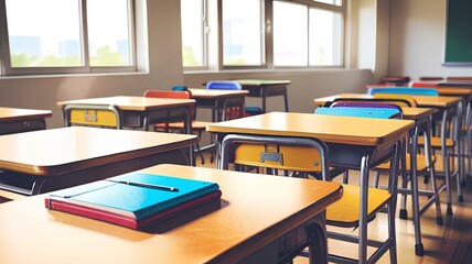 School accessories on a table, student supplies on table, back to school concept, Generative AI