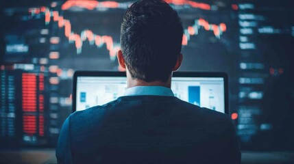 Professional analyzing financial data on computer screen in modern office environment.