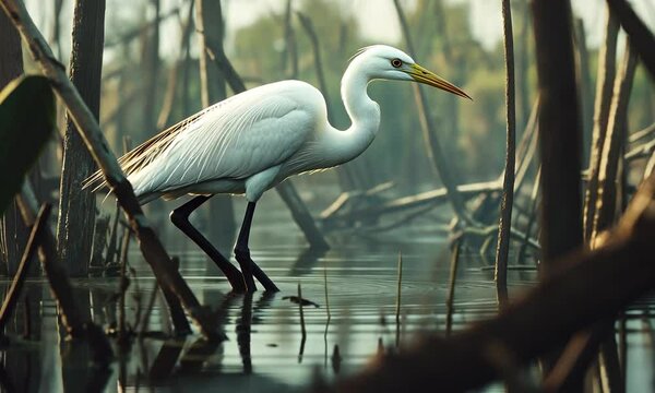 white egret in the water