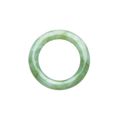 A smooth, round jade ring with a polished surface and intricate faceting reflecting light. Transparent background.