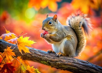 Obraz premium Autumnal nut feast: Japanese squirrel, rule of thirds, wildlife.