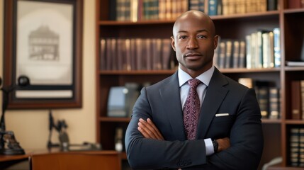Fototapeta premium North American civil rights attorney representing client. organized and professional office.