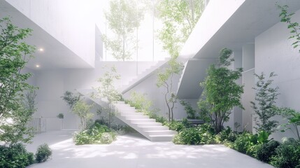 A modernist house with trees