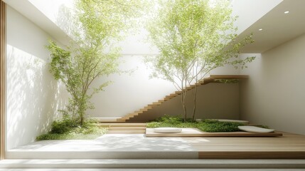 A modernist house with trees