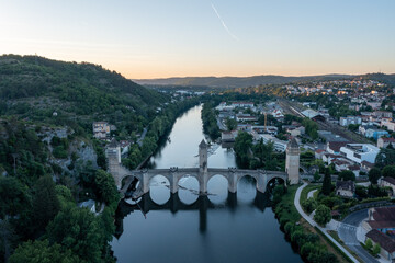 Naklejka premium Arch Bridge Pont Valentré, Cahors, Southern France