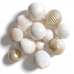 Fototapeta premium 2408_005.A simple Textured plastic multi ball set for babies and toddlers, Champagne color, white background, 3D Rendering, isometric