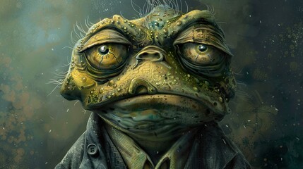 Surreal Digital Painting of a Frog with Human-Like Features