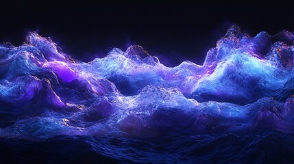 Shimmering wave of glowing blue and purple light on a dark digital background