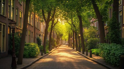 Obraz premium Quiet low-traffic streets in a Dutch neighborhood. eco-friendly and pedestrian-friendly setup.