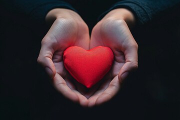 Fototapeta premium hands holding heart dark background