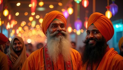 Obraz premium Decorative lights and festive colors for Guru Nanak Jayanti portraying joyous celebration